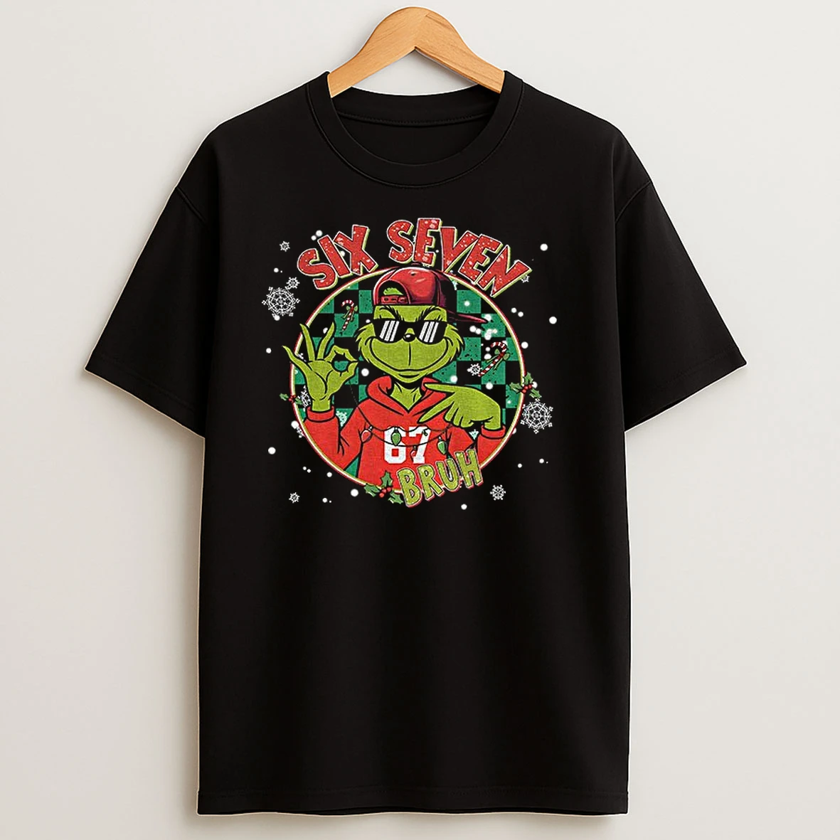 Grinch Santa Six Seven Checkered Hat Mean Guy Bruh Joke Christmas T Shirts