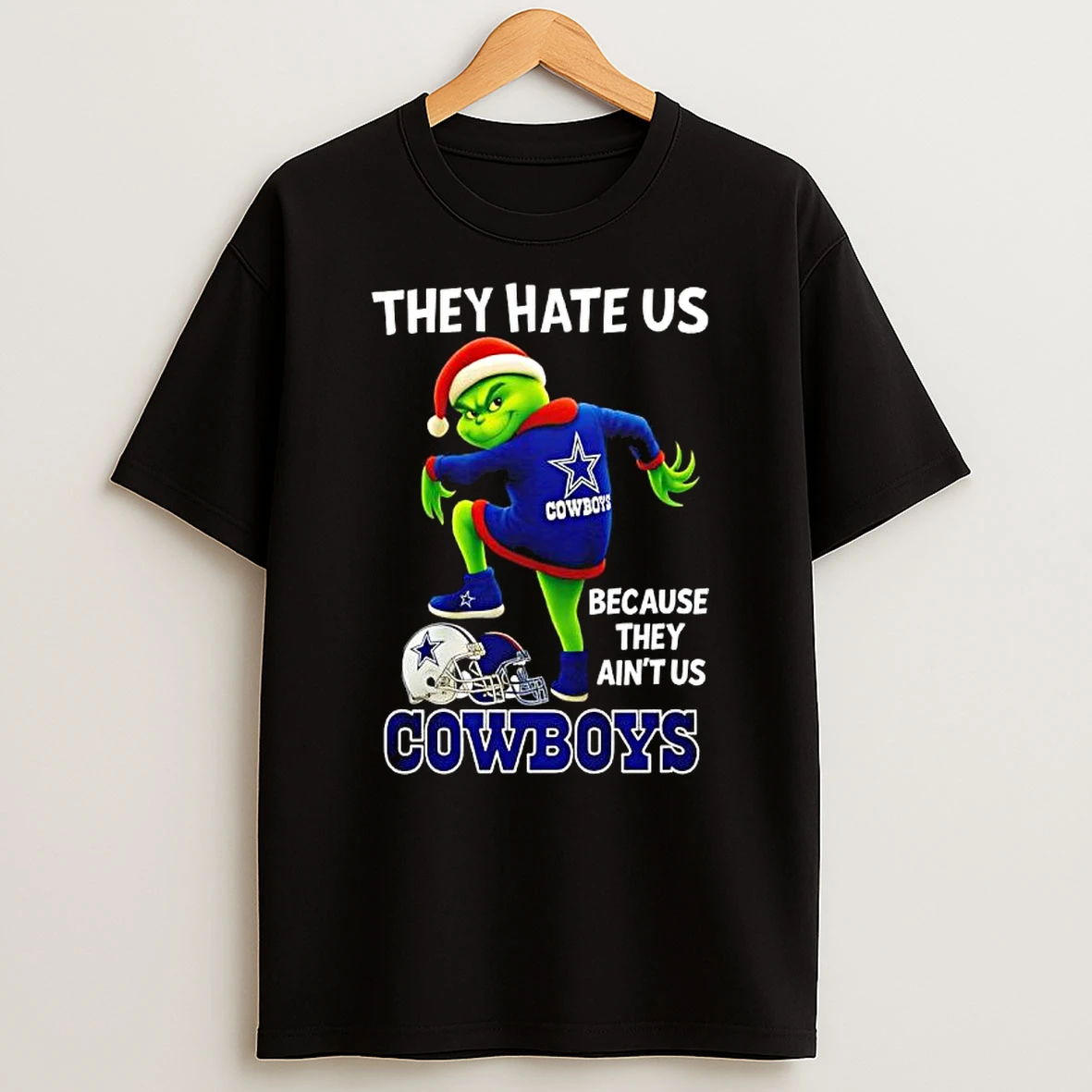Grinch Santa Hat They Hate Us Because They Aint Us Dallas Cowboys Shirts