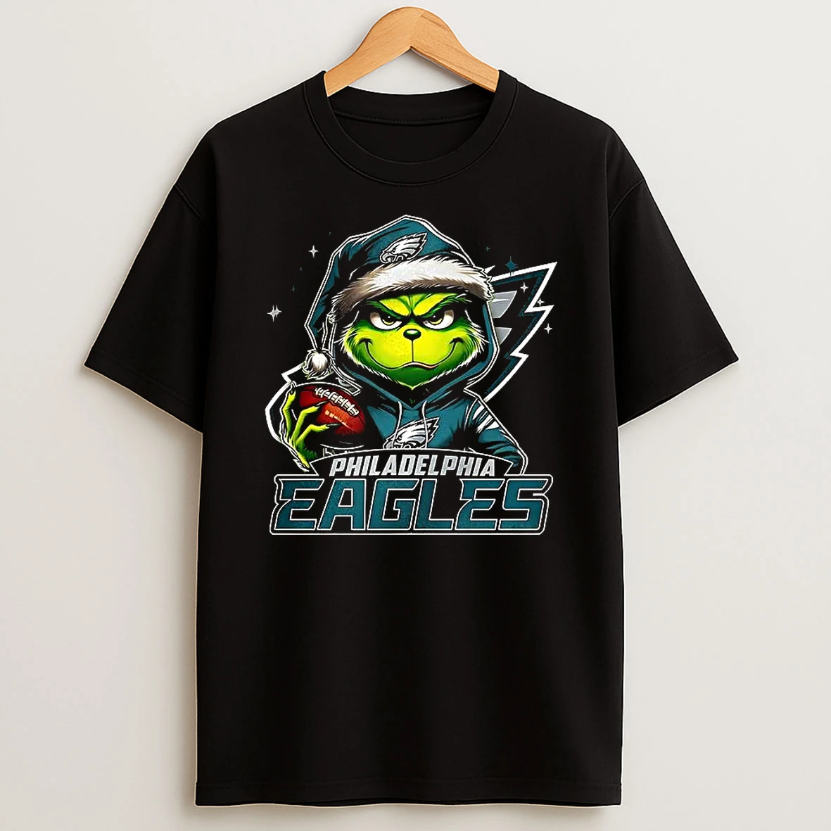Grinch Santa Hat X Philadelphia Eagles Nfl Christmas Shirts