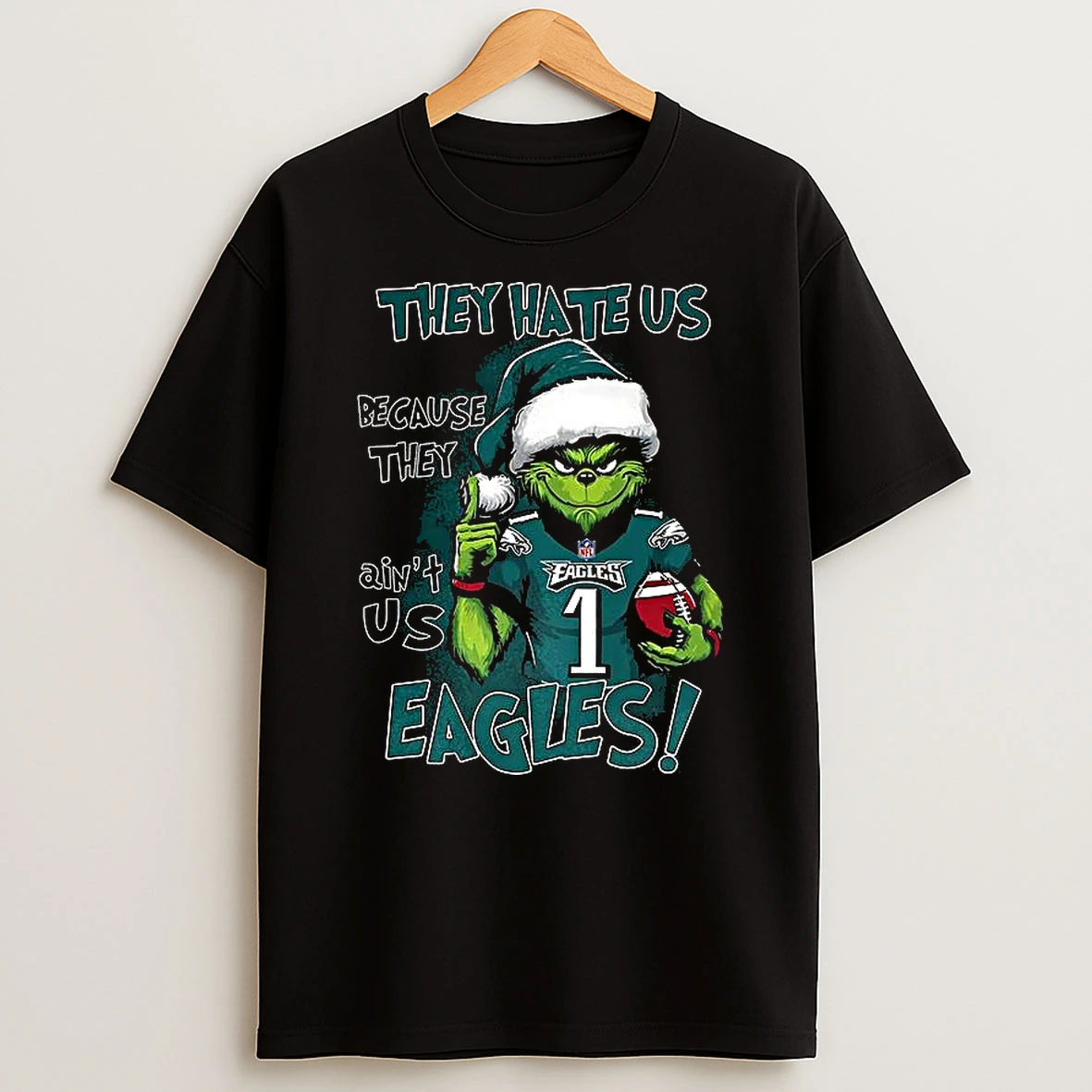 Grinch Santa Hat X Philadelphia Eagles Nfl They Hate Us Because They Aint Us Christmas Shirts