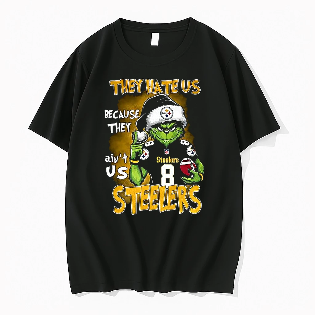 Grinch Santa Hat X Pittsburgh Steelers Nfl They Hate Us Because They Aint Us Christmas Shirts