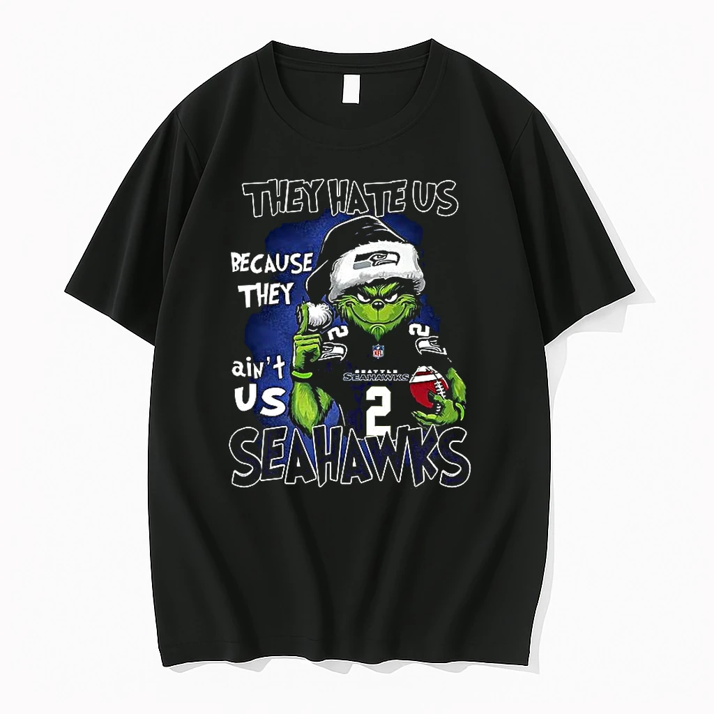 Grinch Santa Hat X Seattle Seahawks Nfl They Hate Us Because They Aint Us Christmas Shirts