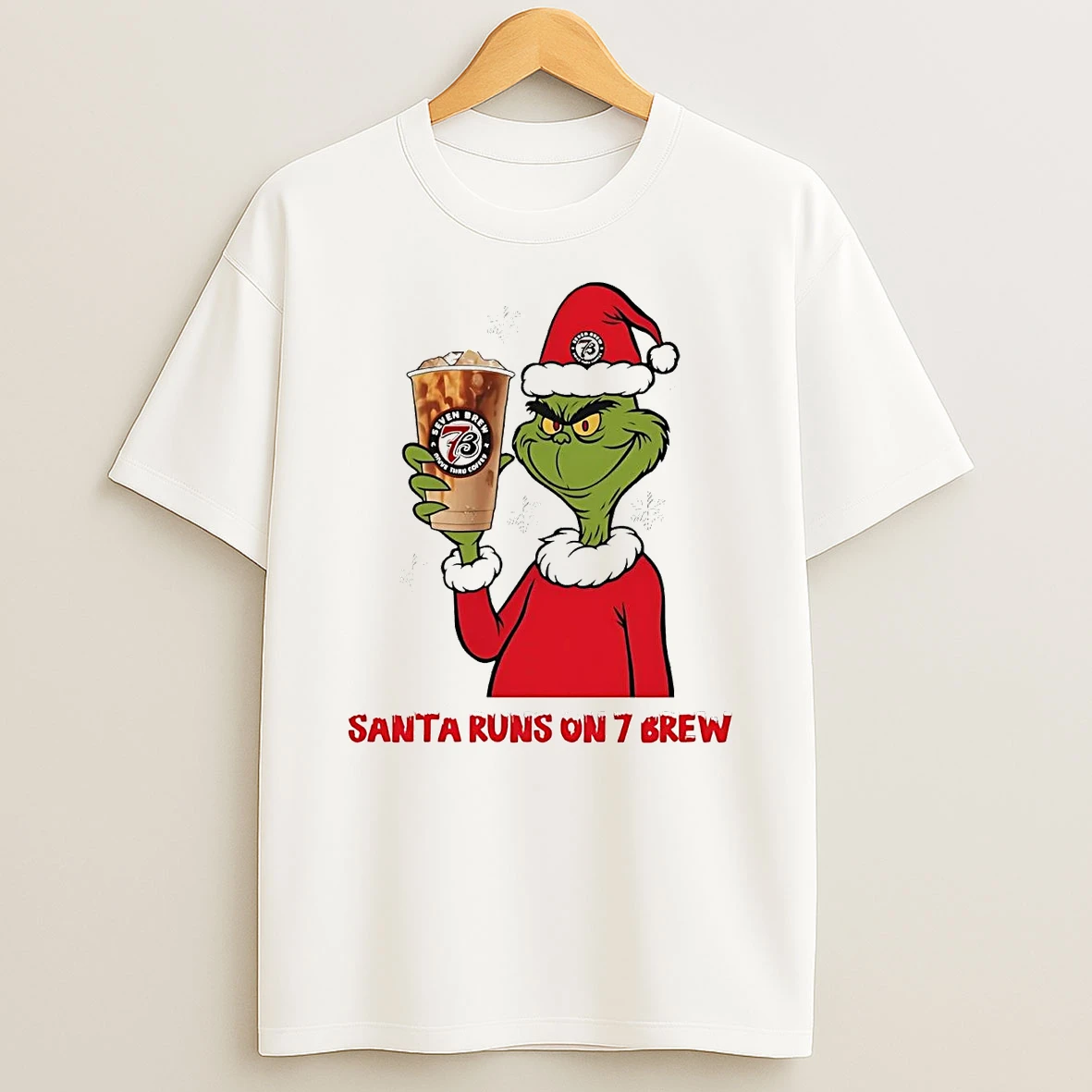 Grinch Santa Runs On 7 Brew Christmas Shirts