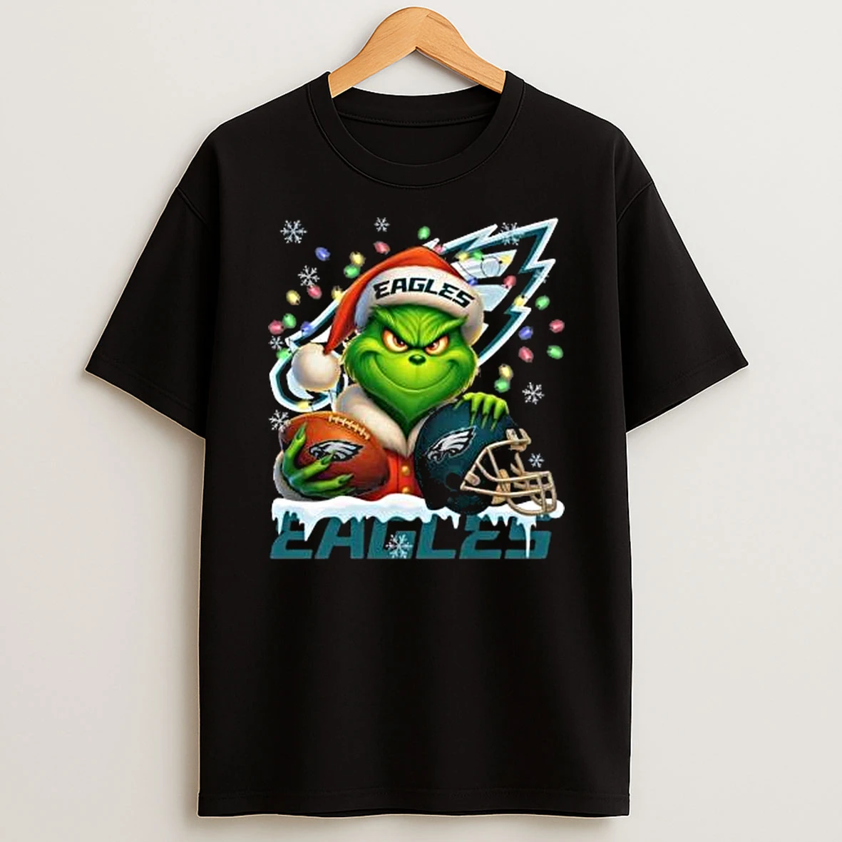 Grinch X Philadelphia Eagles Ball And Helmet Merry Christmas Shirts