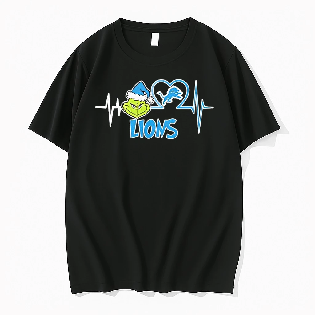 Grinch And Detroit Lions Heartbeat Line Shirts