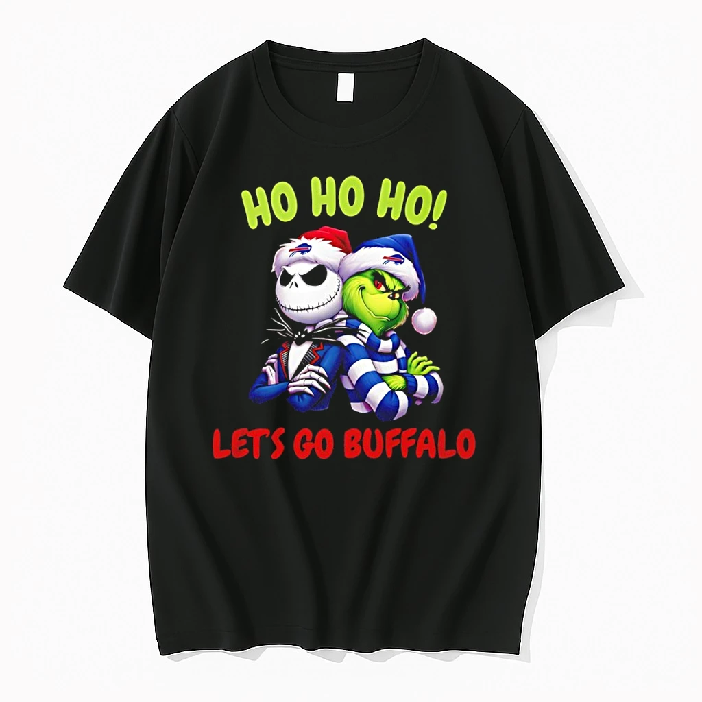 Grinch And Jack Skellington Ho Ho Ho Lets Go Buffalo Christmas Shirts