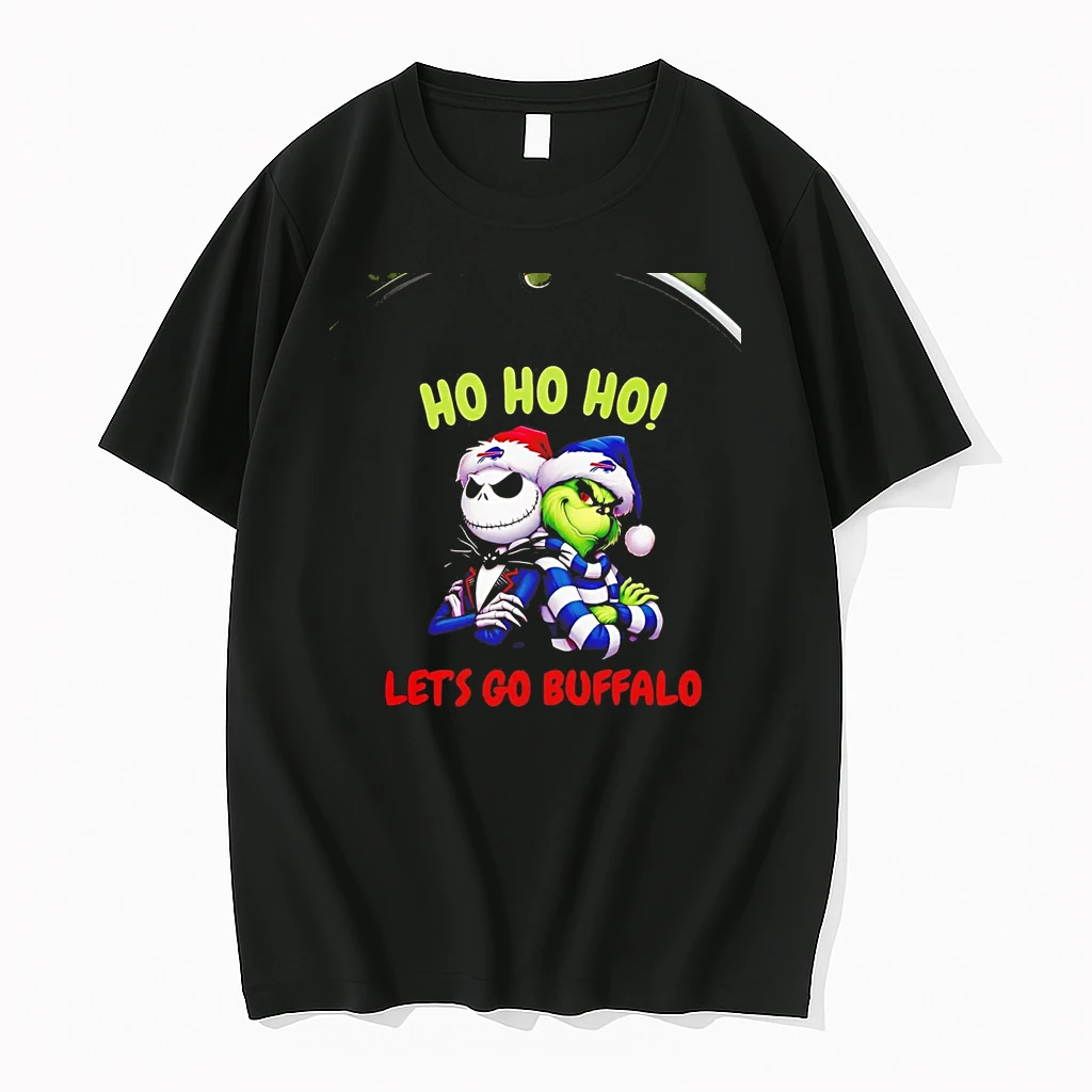 Grinch And Jack Skellington Ho Ho Ho Lets Go Buffalo Bills Christmas Chriast Shirts