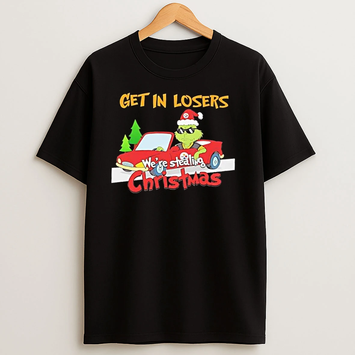 Grinch Driving Car Pittsburgh Steelers Were Stealing Christmas T Shirts