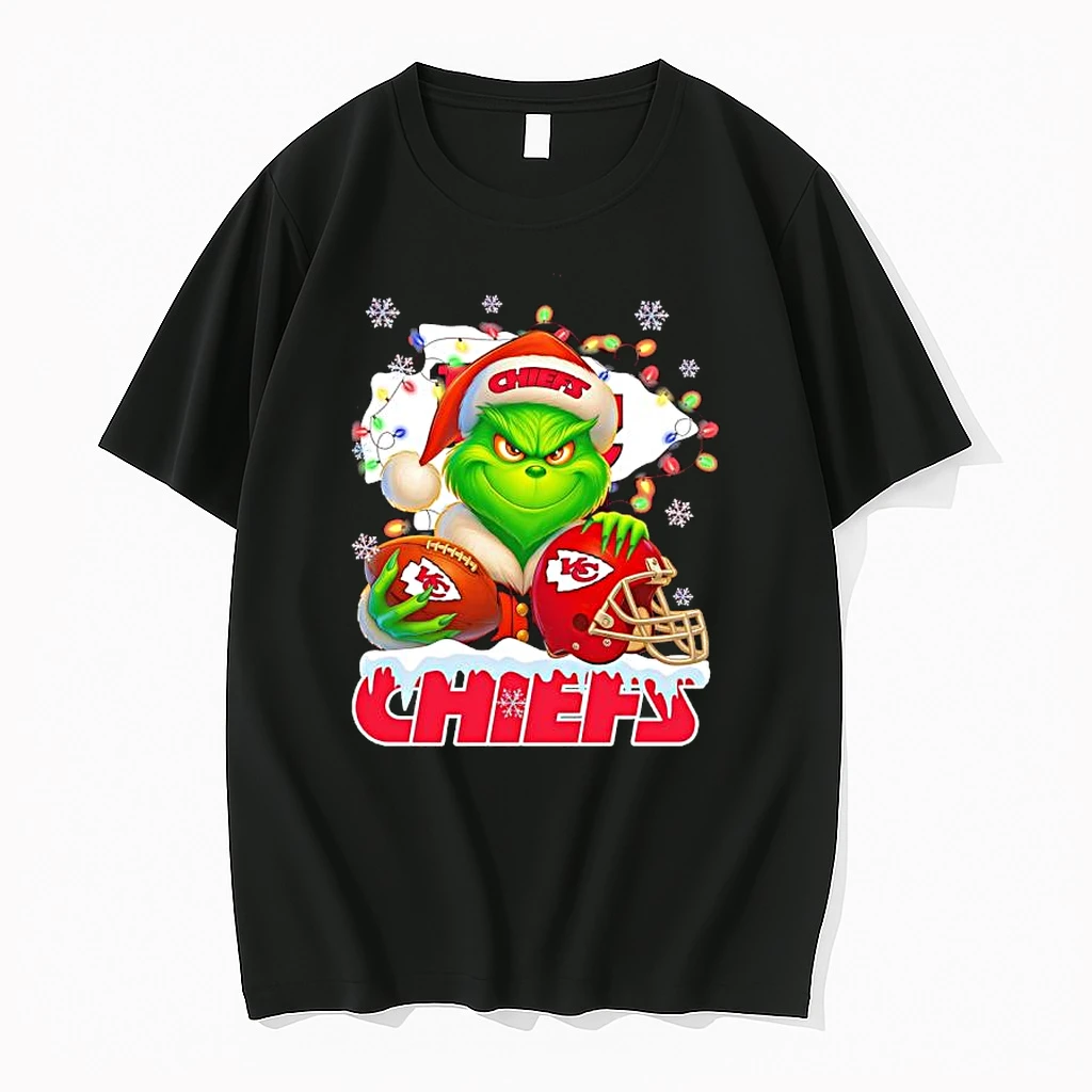 Grinch In Santa Hat With Kansas City Chiefs Helmet Logo Shirts