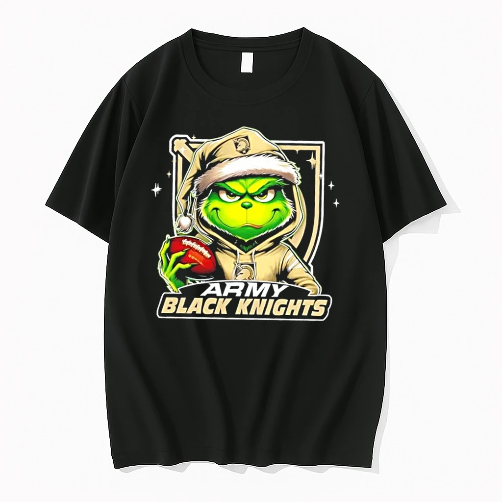 Grinch Is Holding A Ball And Smiling At Army Black Knights Fans Christmas Shirts