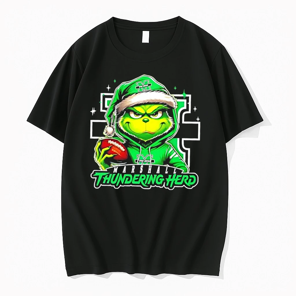 Grinch Is Holding A Ball And Smiling At Marshall Thundering Herd Fans Christmas Shirts