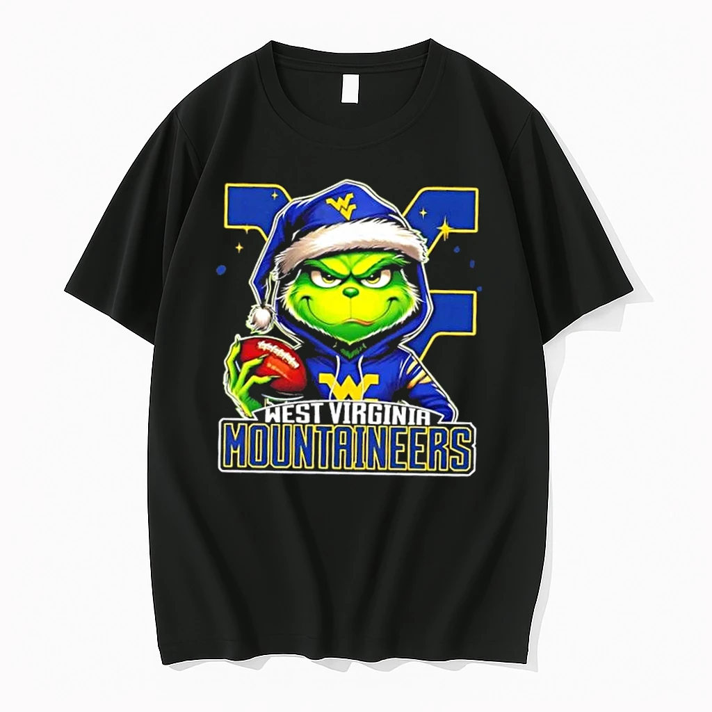 Grinch Is Holding A Ball And Smiling At West Virginia Mountaineers Fans Christmas Shirts