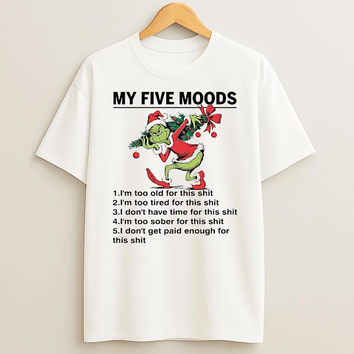 Grinch My Five Moods Christmas Tree Shirts