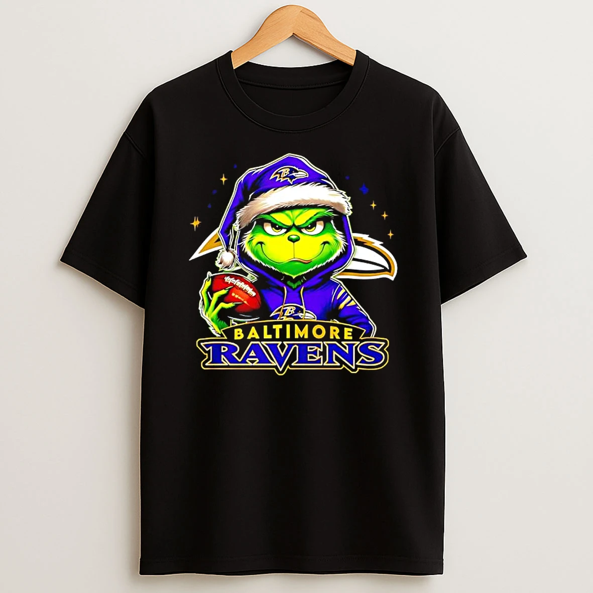 Grinch Wearing Santa X Baltimore Ravens Hat Christmas Shirts