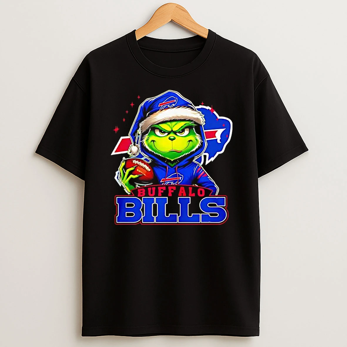 Grinch Wearing Santa X Buffalo Bills Hat Christmas Shirts