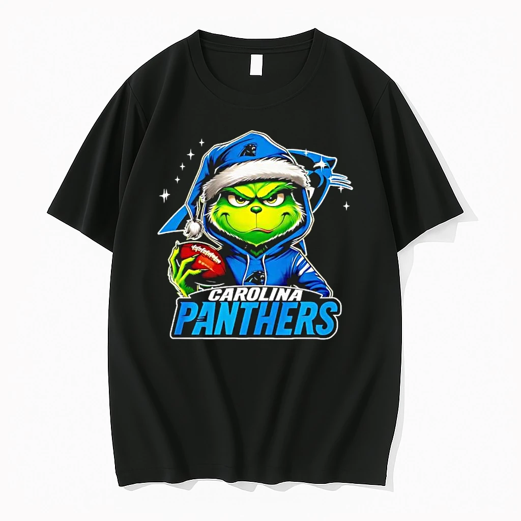 Grinch Wearing Santa X Carolina Panthers Hat Christmas Shirts