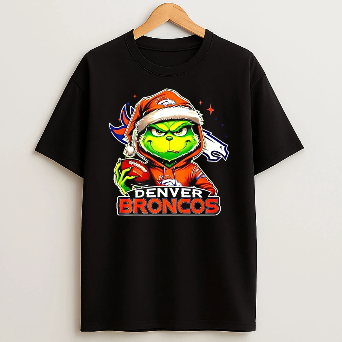 Grinch Wearing Santa X Denver Broncos Hat Christmas Shirts