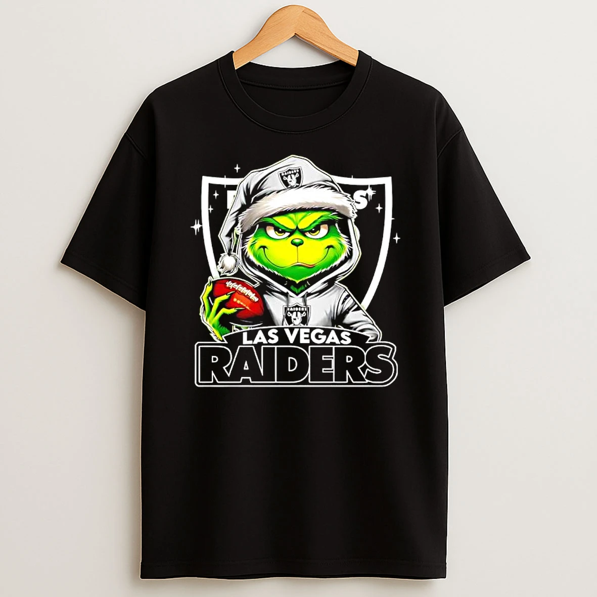 Grinch Wearing Santa X Las Vegas Raiders Hat Christmas Shirts