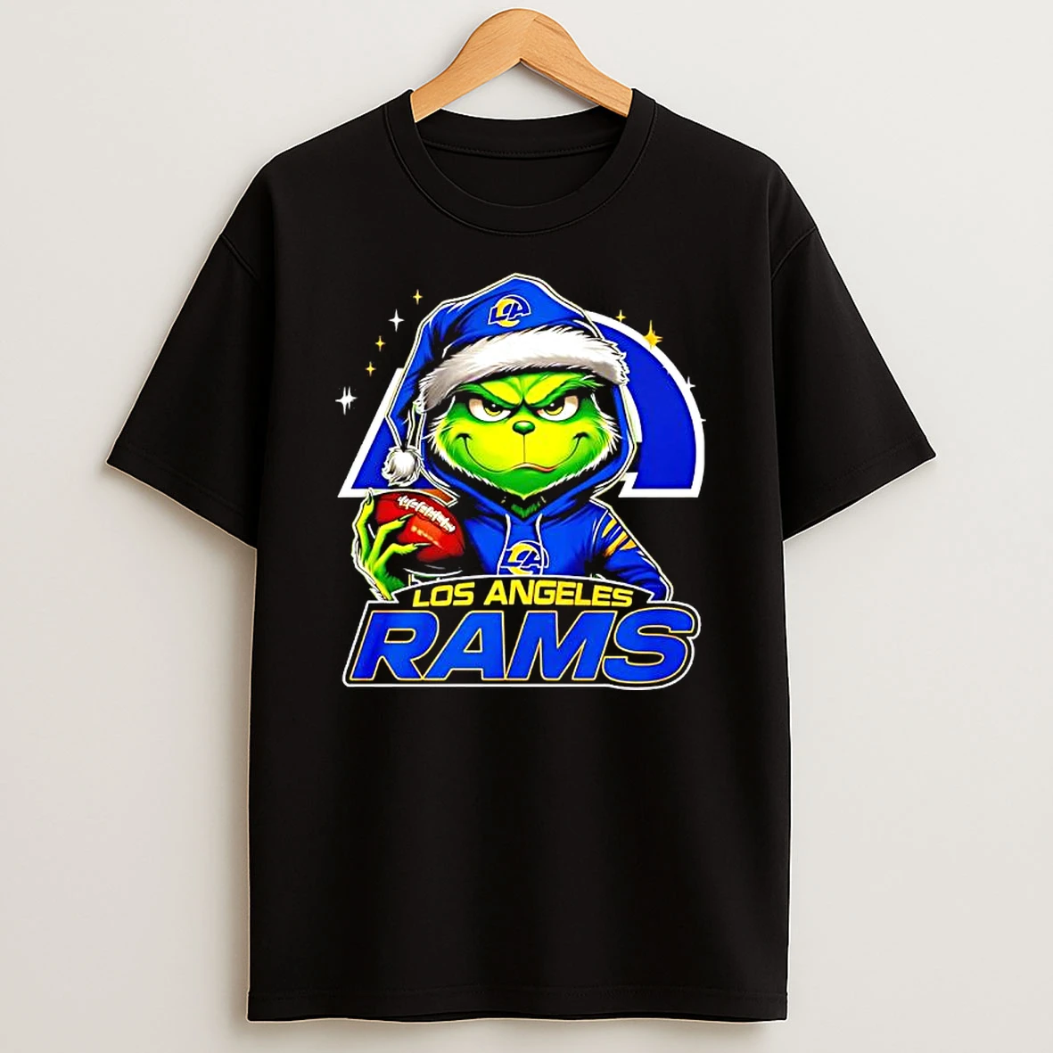 Grinch Wearing Santa X Los Angeles Rams Hat Christmas Shirts