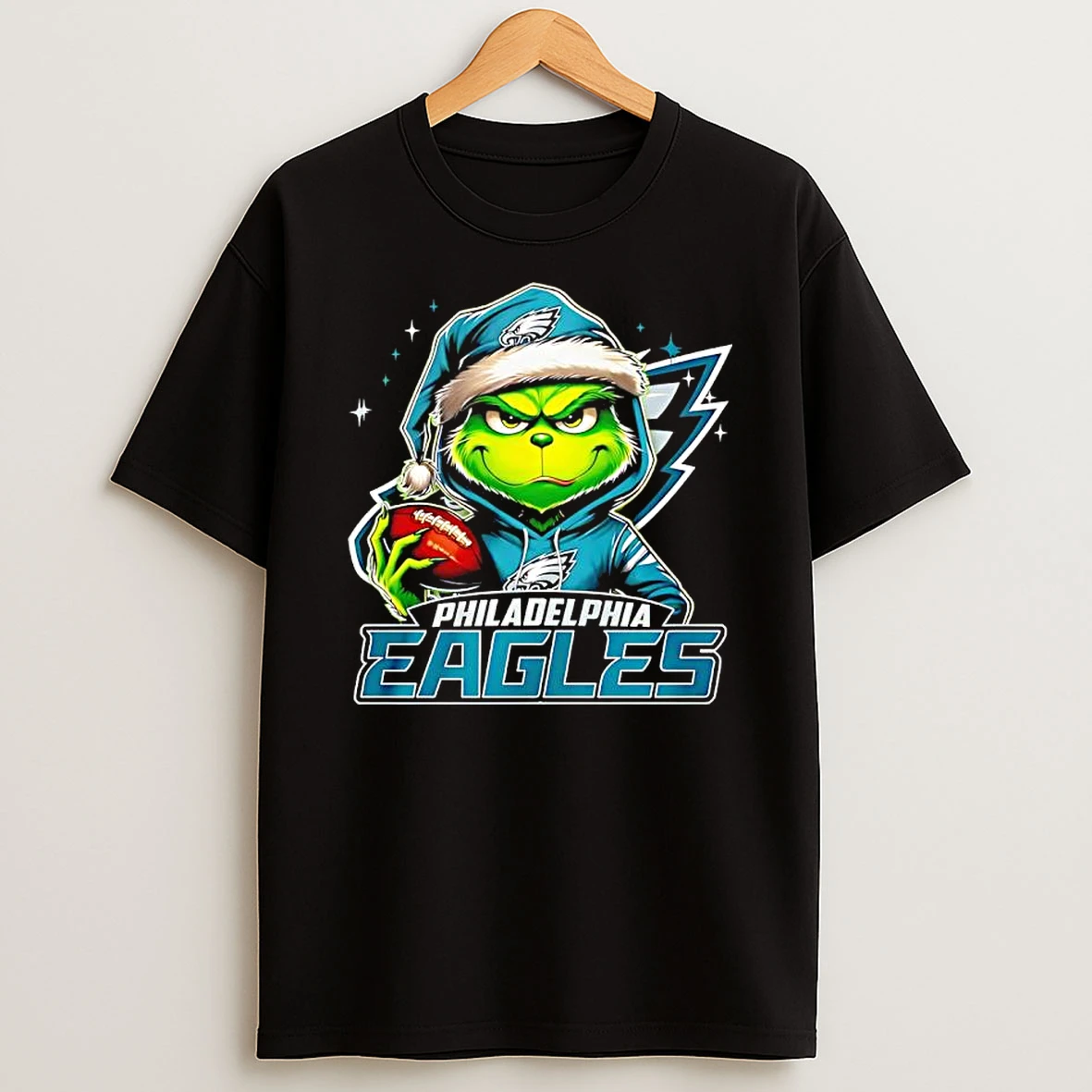 Grinch Wearing Santa X Philadelphia Eagles Hat Christmas Shirts
