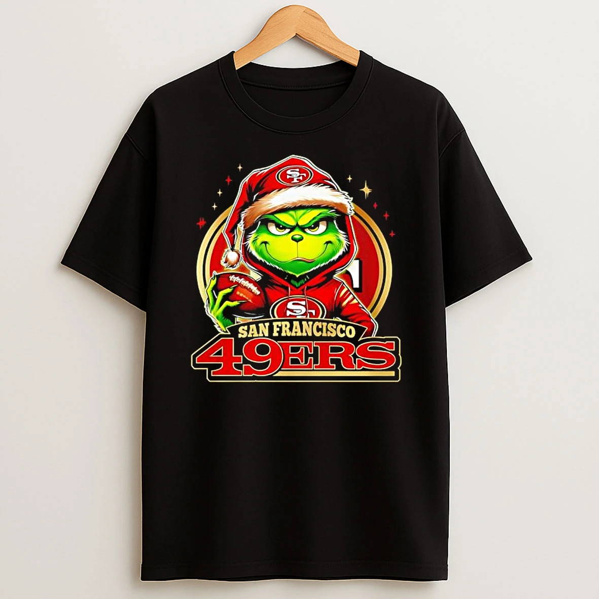 Grinch Wearing Santa X San Francisco 49ers Hat Christmas Shirts