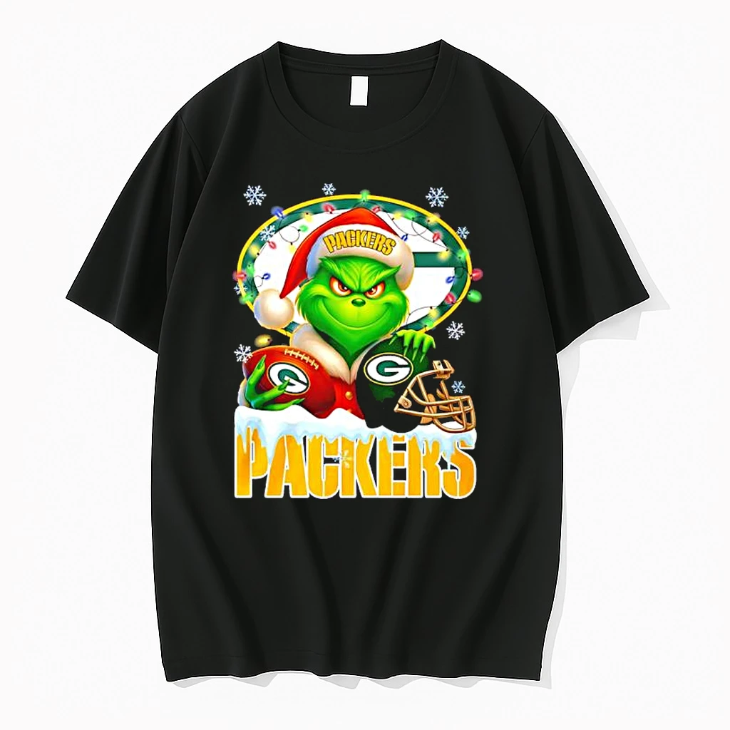Grinch With Green Bay Packers Christmas Lights Snowflakes Shirts