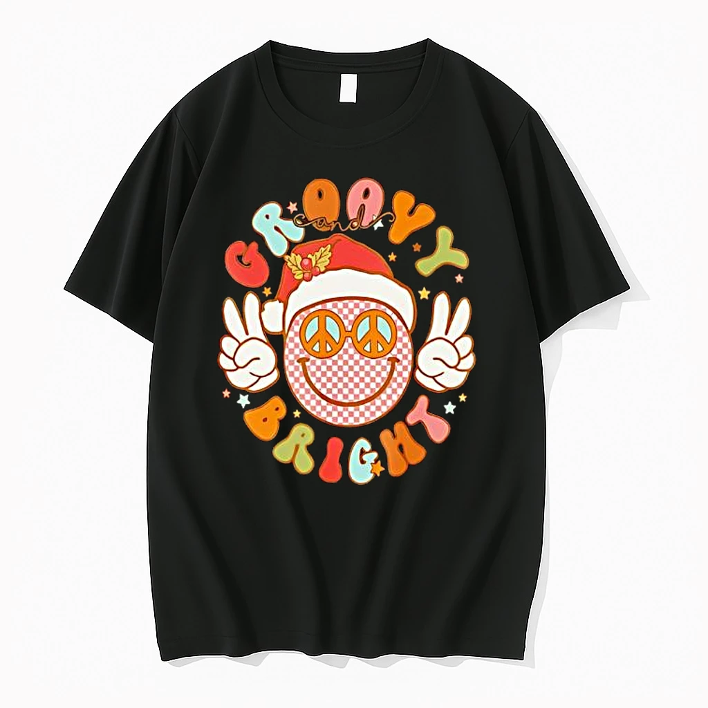 Groovy And Bright Christmas Hat Happy Face Holiday Shirts