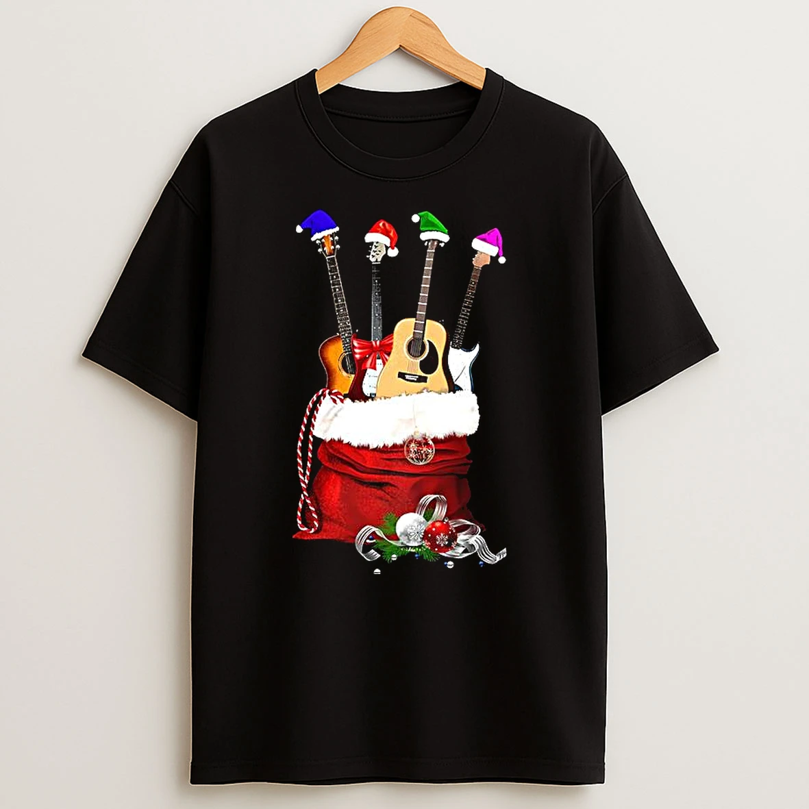 Guitar In Gift Bag Merry Christmas Shirts