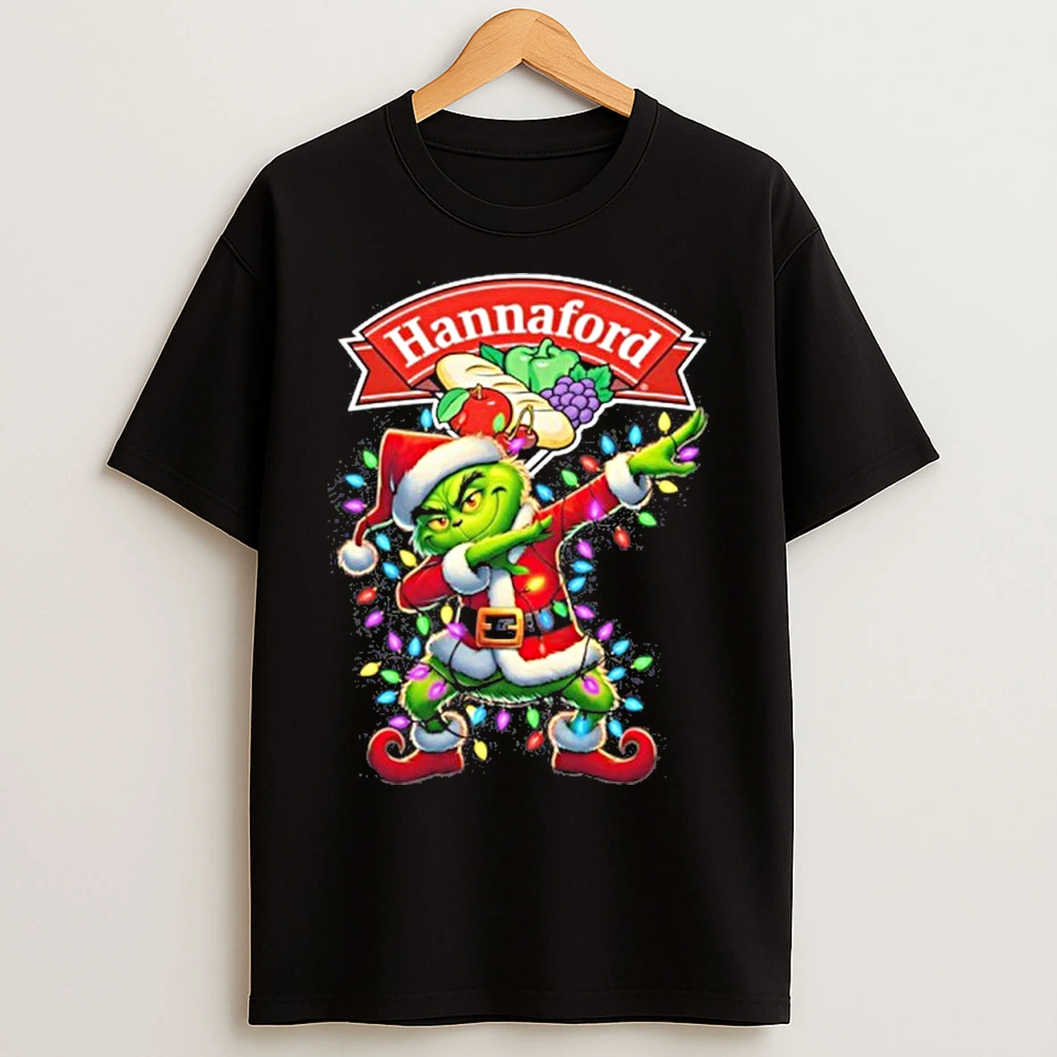 Hannaford Supermarkets Logo X Grinch Dabbing Light Christmas T Shirts