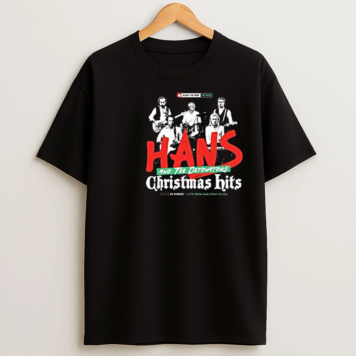 Hans And The Detonators Christmas Hits Circle Black T Shirts