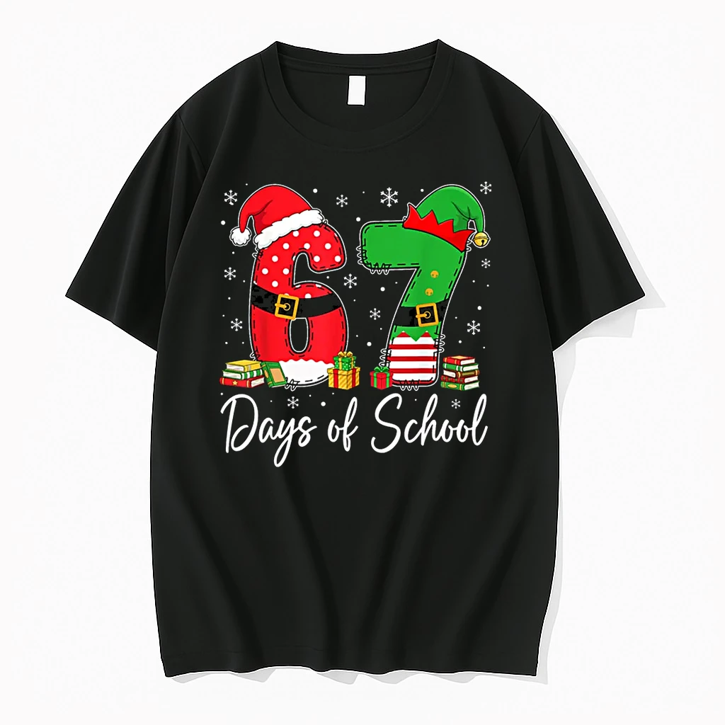 Happy 67 Days Of School Six Seven 67 Christmas Santa Elf Shirts