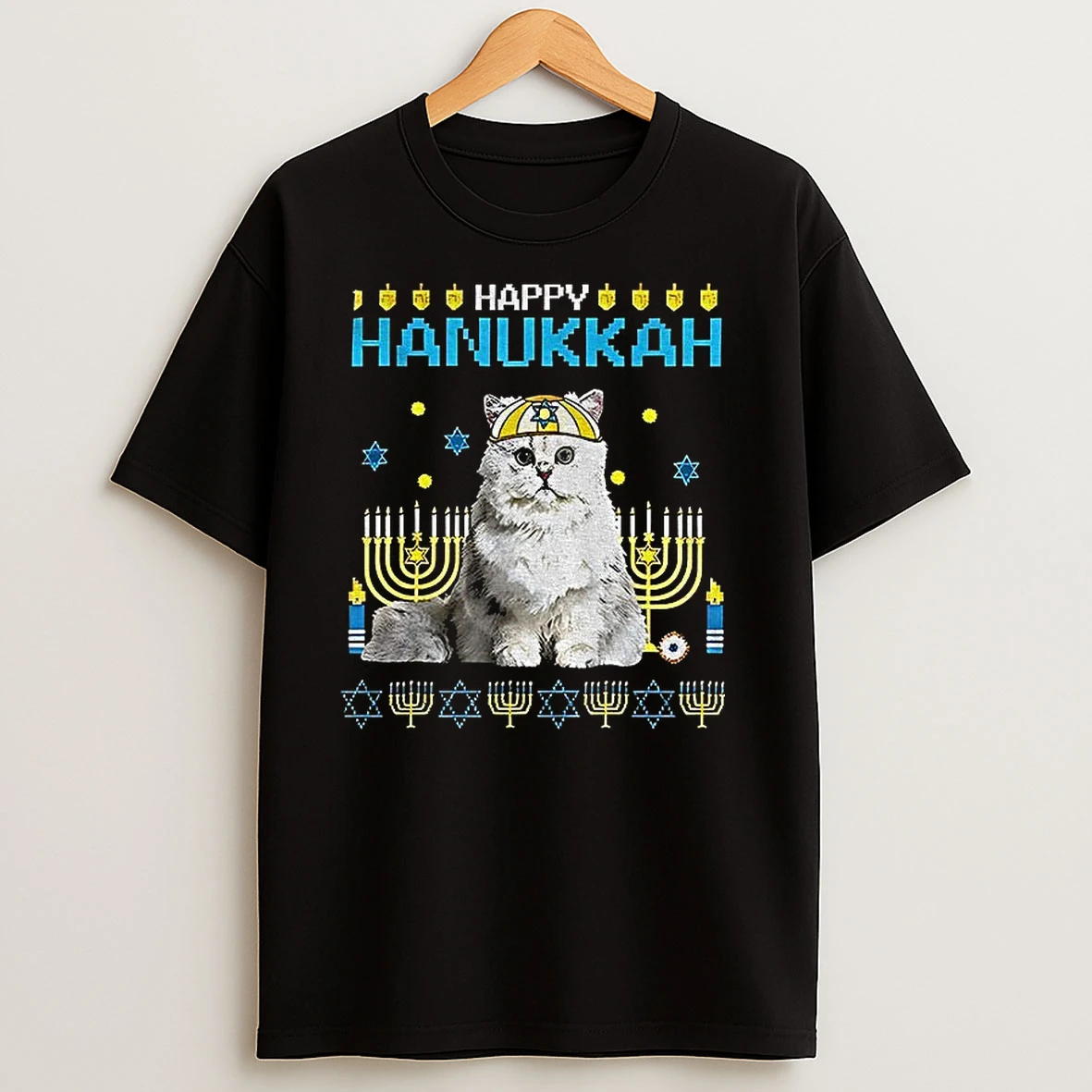 Happy Hanukkah Cat Menorah Jewish Holiday T Shirts