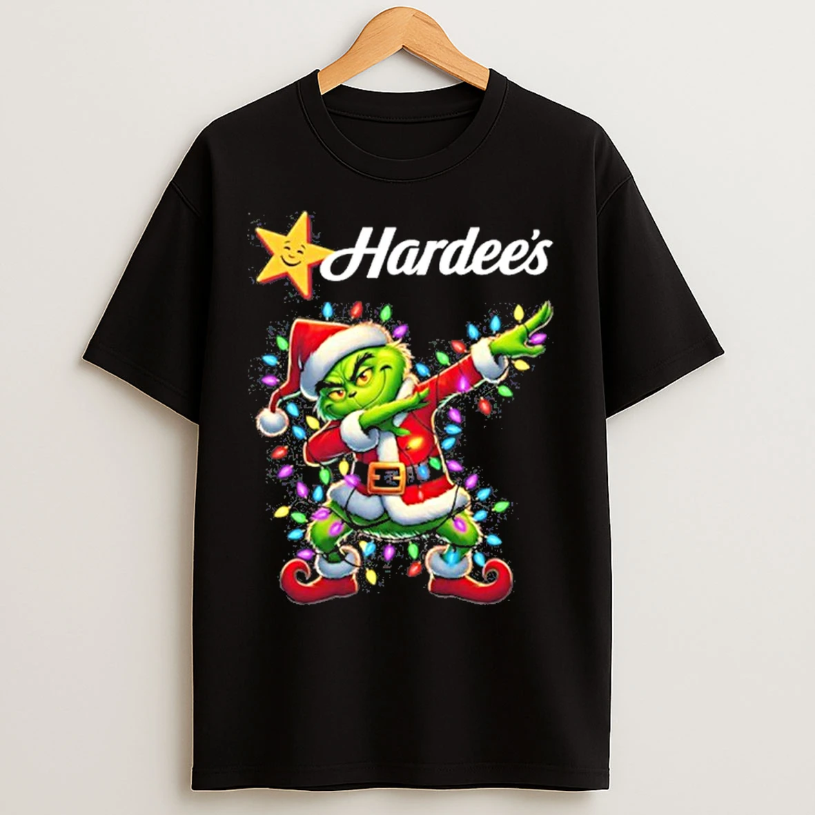 Hardees Logo X Grinch Dabbing Light Christmas T Shirts