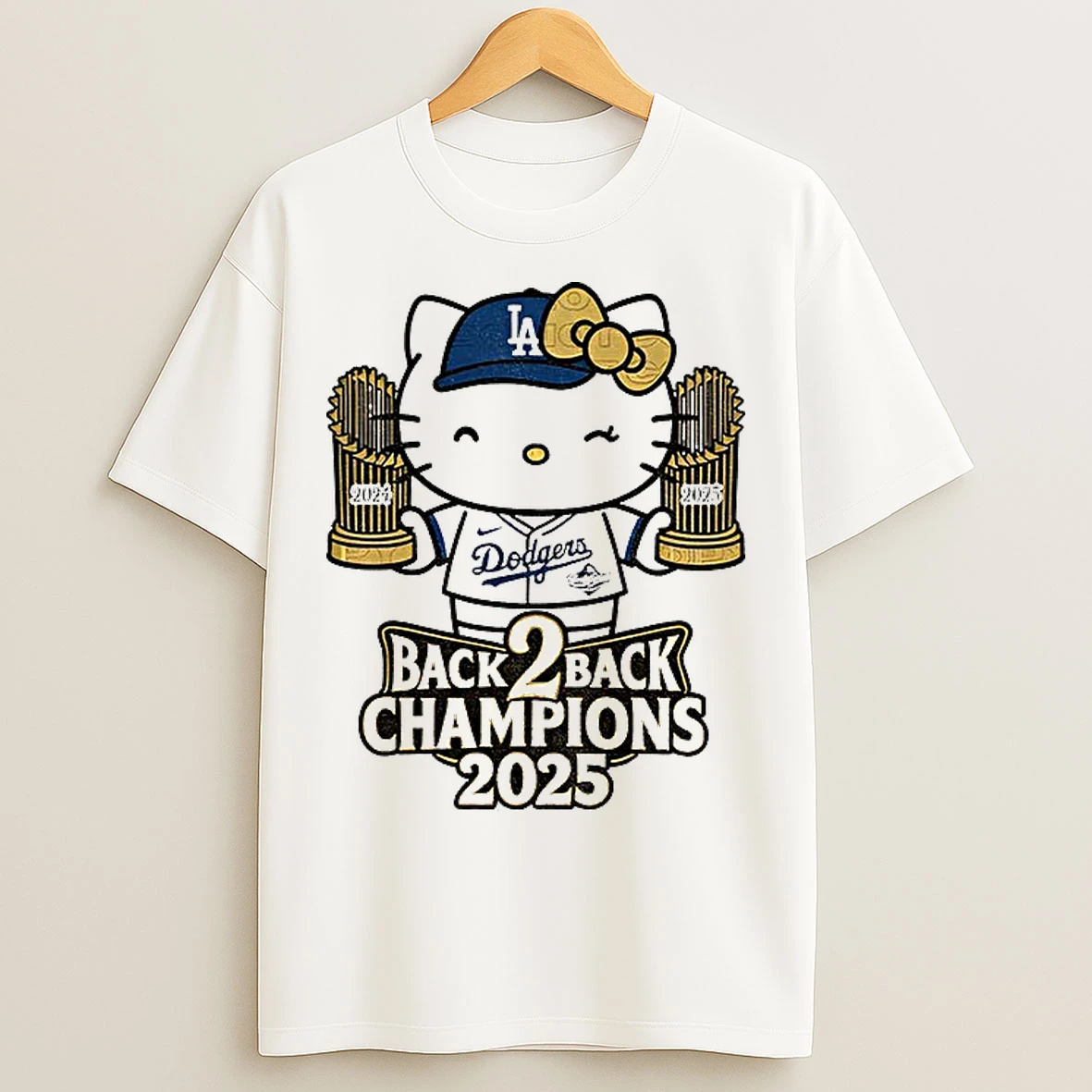 Hello Kitty Hold Trophy Los Angeles Dodgers World Series Champions Back To Back 2025 T Shirts