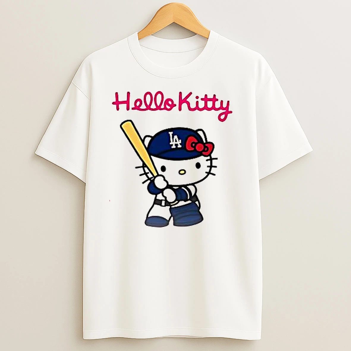 Hello Kitty X Los Angeles Dodgers 2025 Back To Back World Series Pink Baseball T Shirts