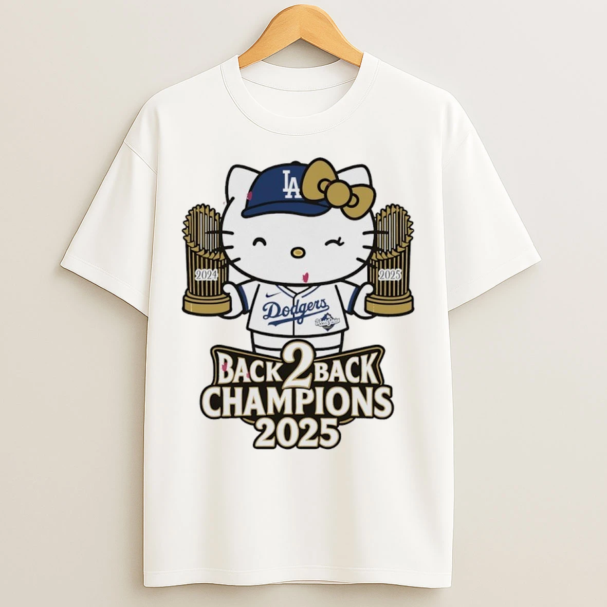 Hello Kitty X Los Angeles Dodgers Back 2 Back 2025 World Series Champions T Shirts