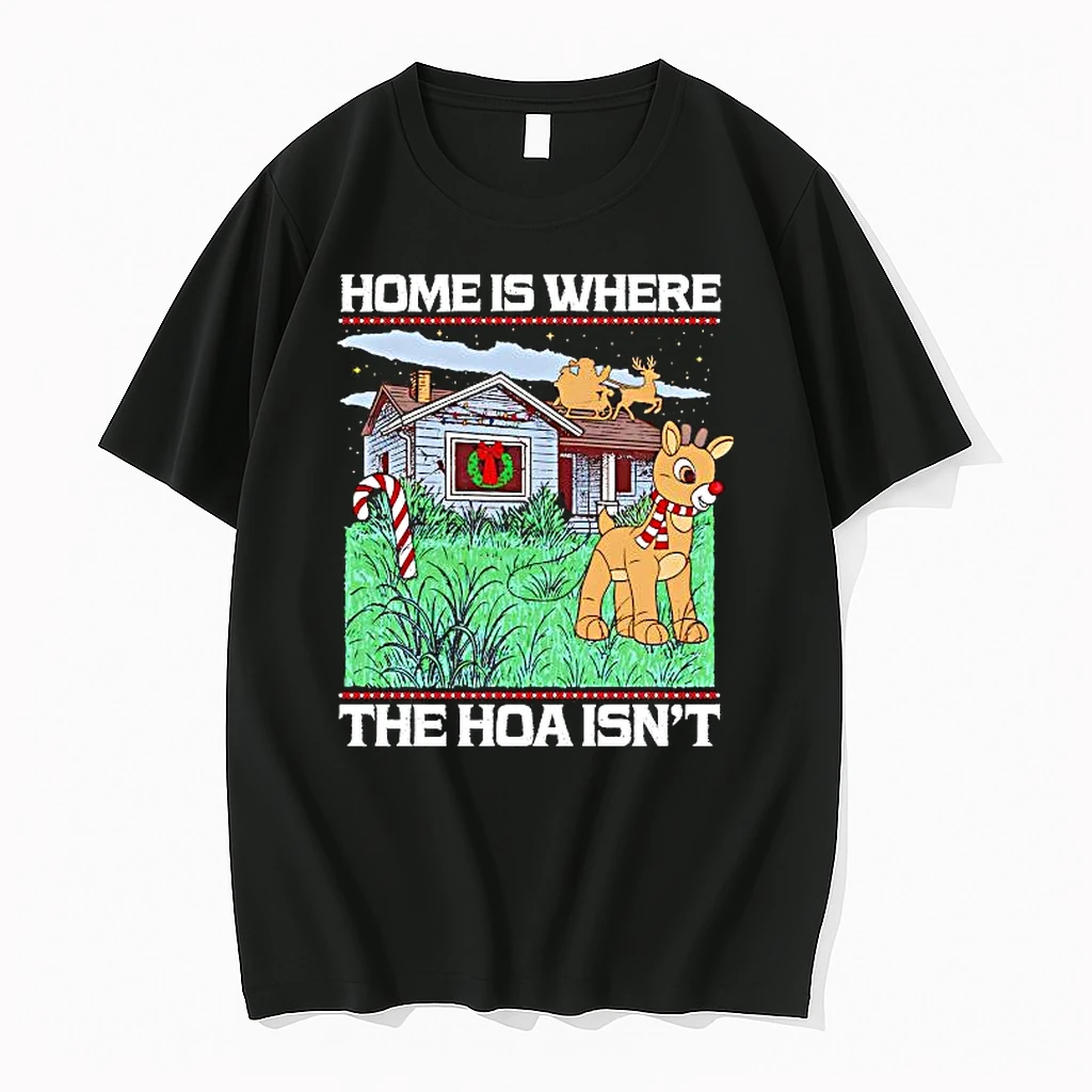 Home Is Where The Hoa Isnt Candy Cane And A Reindeer Figure Christmas Graphic Shirts