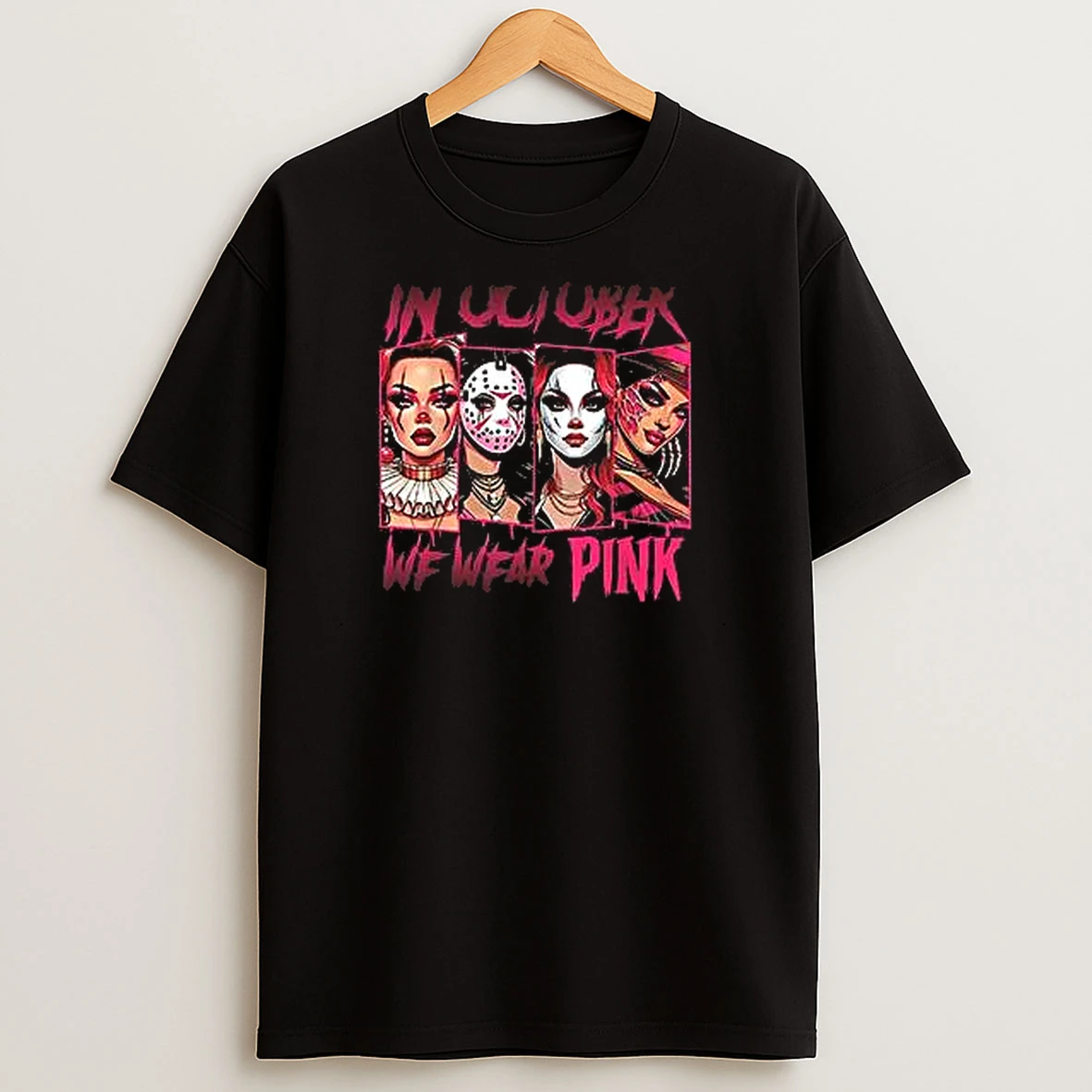 Horror Girl We Wear Pink In October Breast Cancer Awareness T Shirts