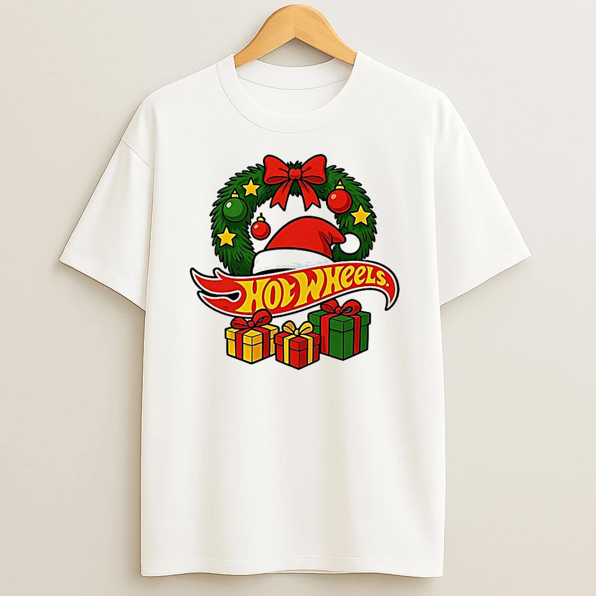 Hotwheels Christmas Laurel Wreath Santa Hat Gift Shirts