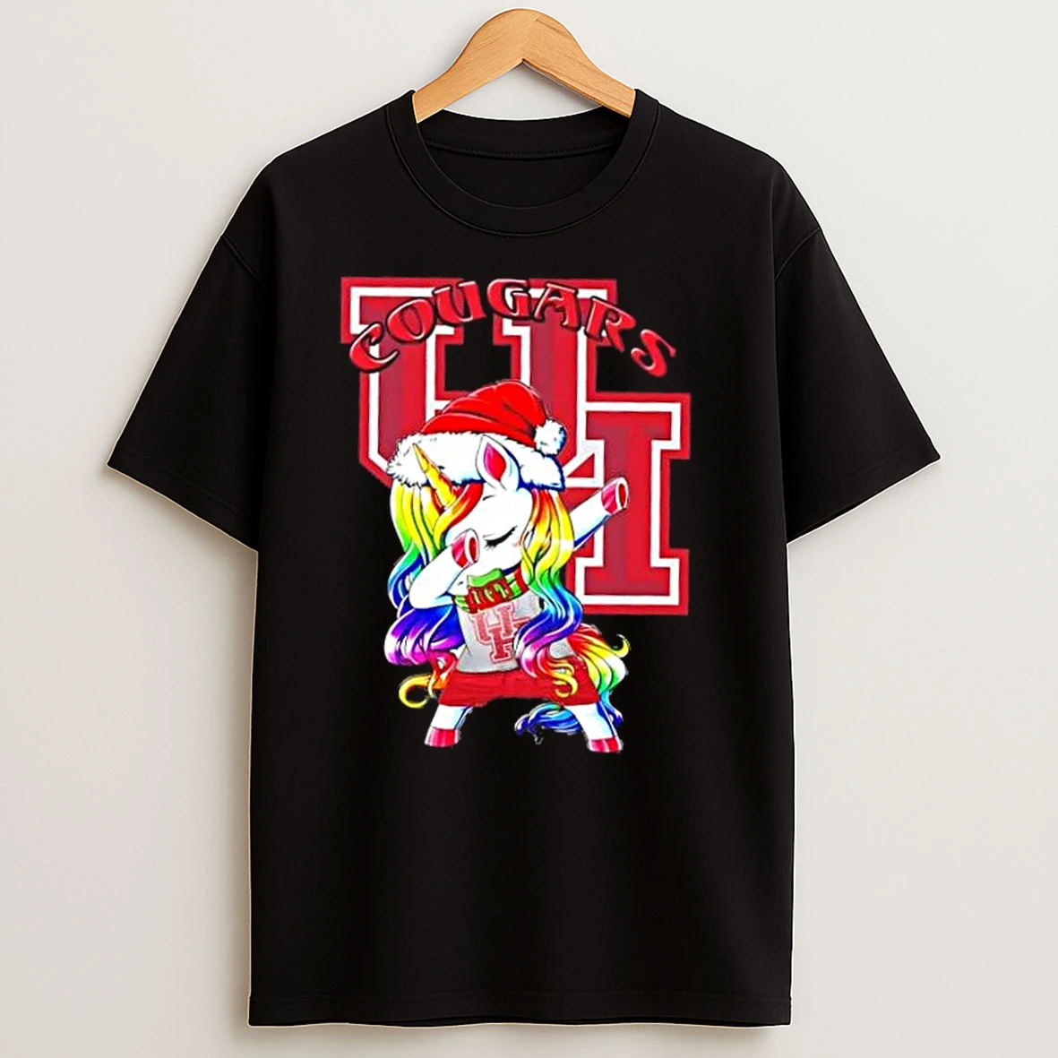 Houston Cougars Football X Unicorn Santa Hat Dabbing Merry Christmas T Shirts