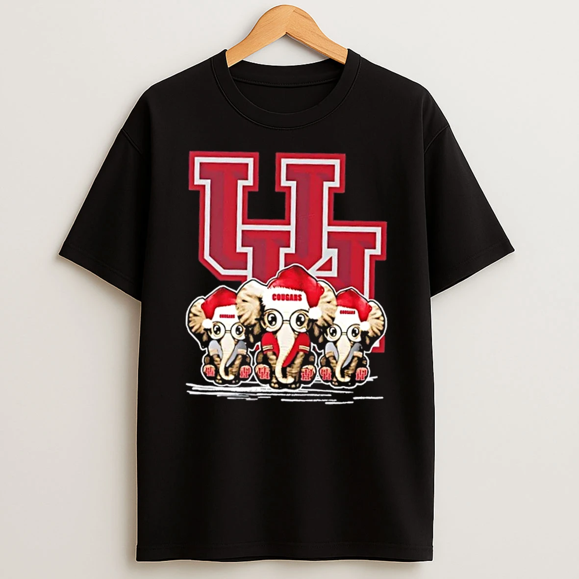 Houston Cougars X Elephants Santa Hat Merry Christmas Shirts