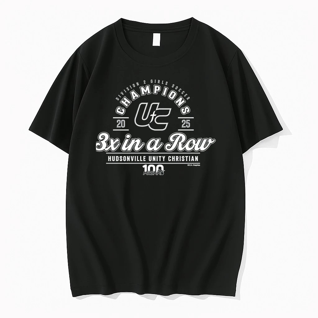 Hudsonville Unity Christian 2025 Girls Soccer D2 3x In A Row Champions Shirts
