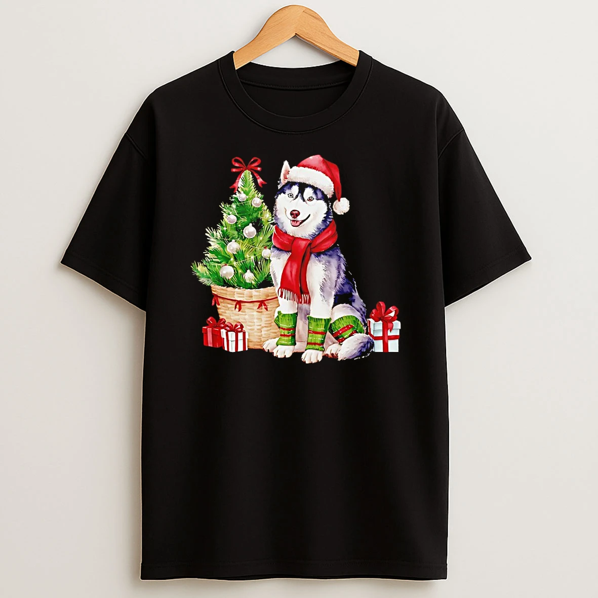 Husky With Christmas Tree And Gifts Shirts