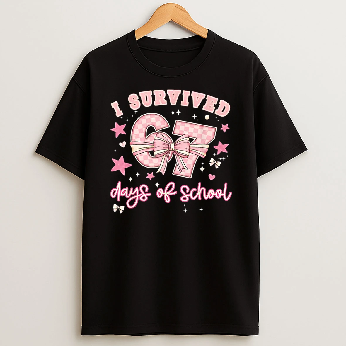 I Survived 67 Days Of School Pink Coquette Bow Six Seven Shirts