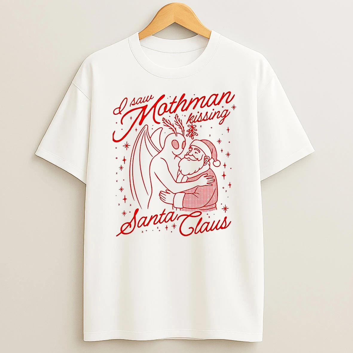 I Saw Mothman Kissing Santa Claus Mythical Creatures Christmas Shirts
