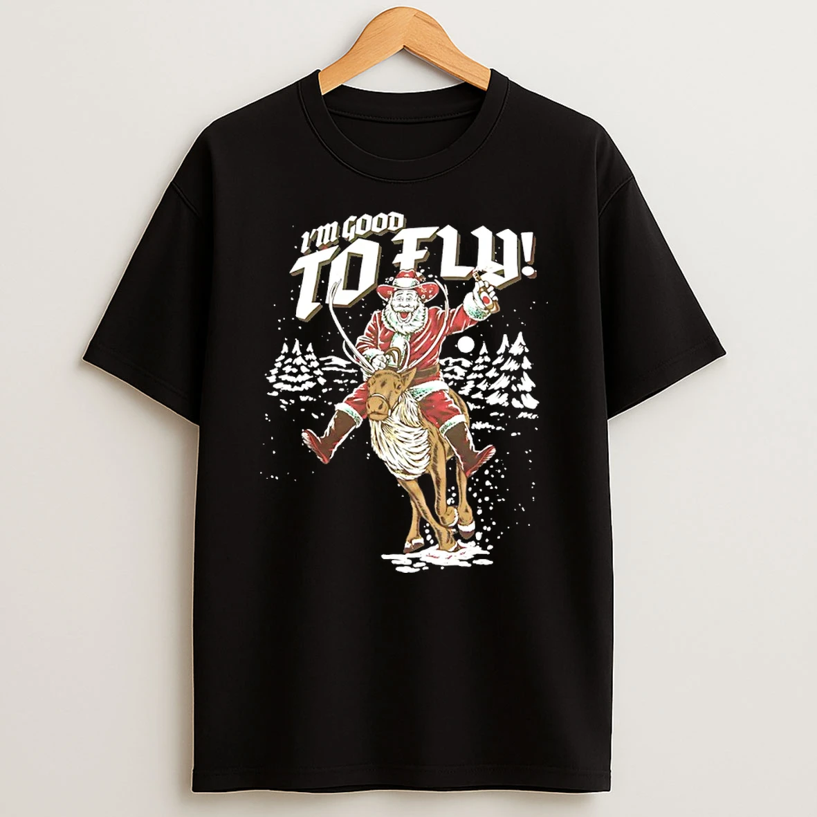 Im Good To Fly Santa Claus Riding A Reindeer Christmas 2025 Shirts