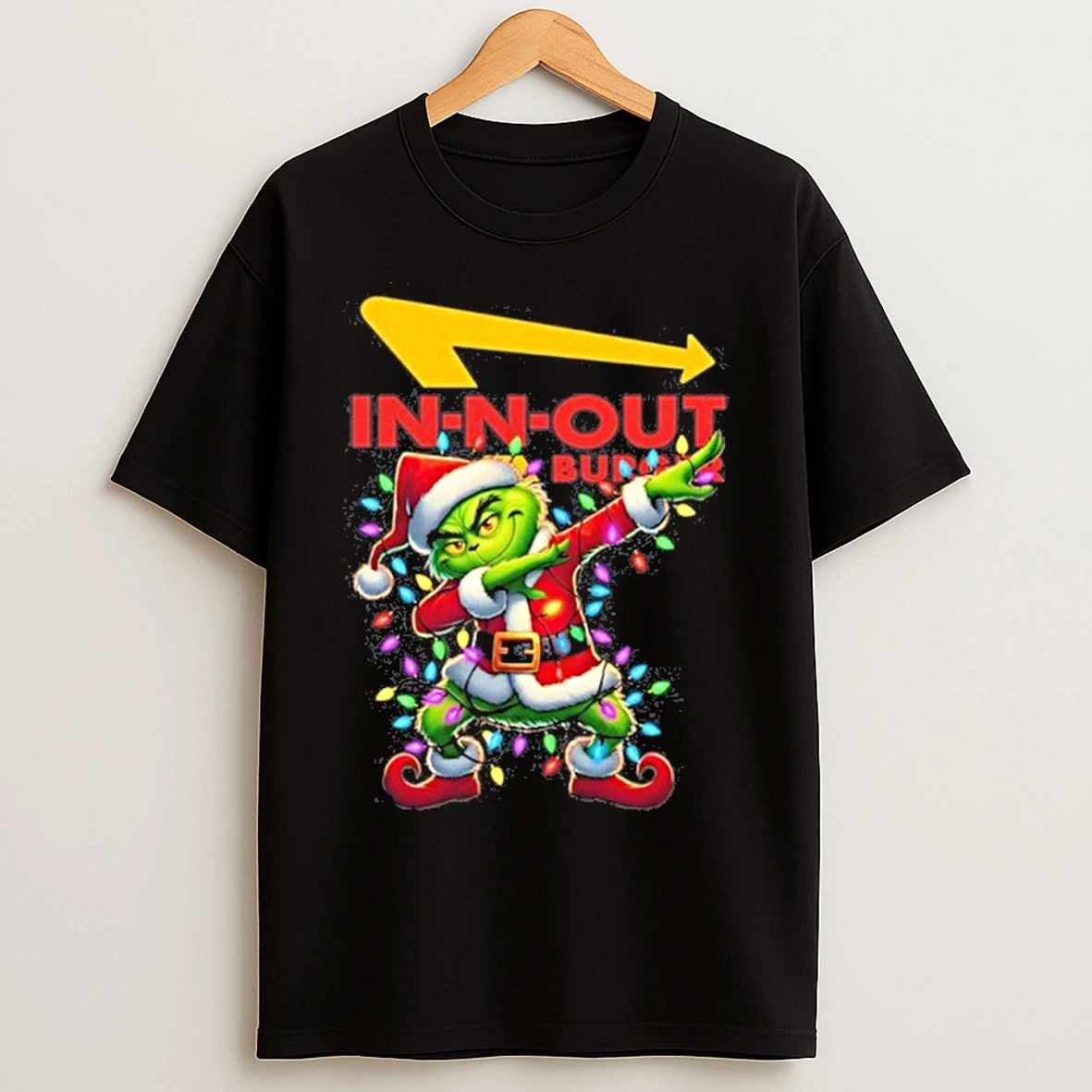 In N Out Burger Logo X Grinch Dabbing Light Christmas T Shirts