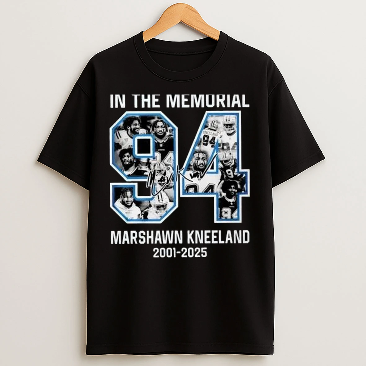 In The Memorial Marshawn Kneeland 94 2001 2025 Signature Circle Black T Shirts