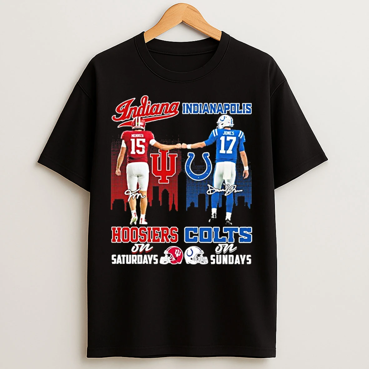 Indiana Mendoza Hoosiers On Saturdays X Indianapolis Jones Colts On Sunday Signature City T Shirts