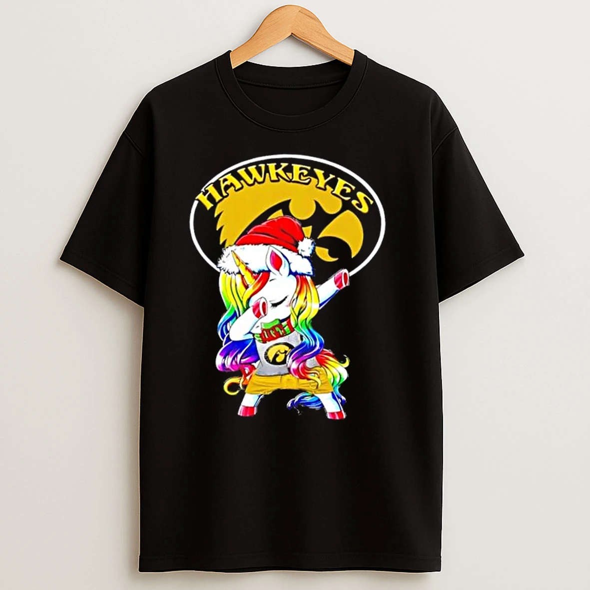 Iowa Hawkeyes Football X Unicorn Santa Hat Dabbing Merry Christmas T Shirts